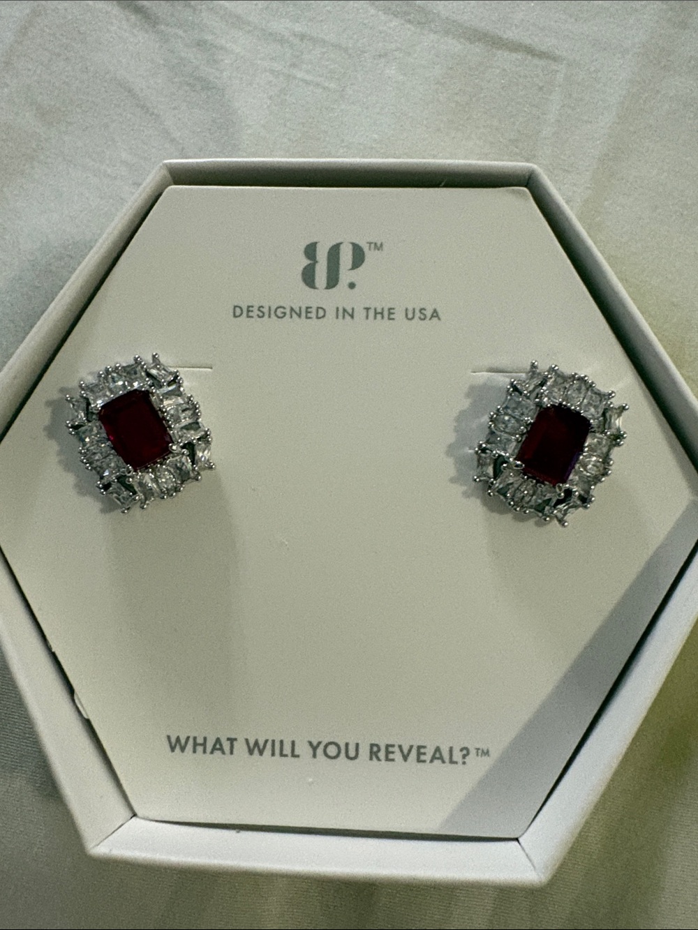 Sterling Silver Red Crystal Halo Stud Earrings - Designed in the USA